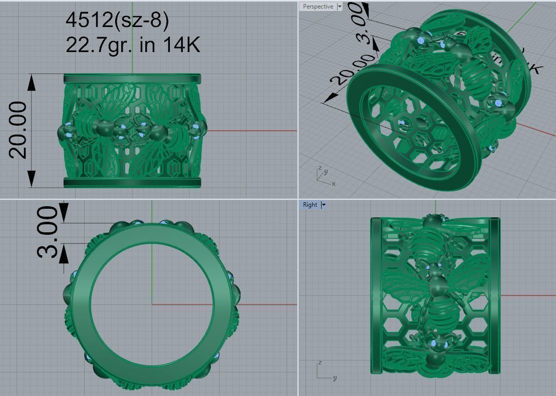 Wide Ring With Bees 4512 3D print model_5