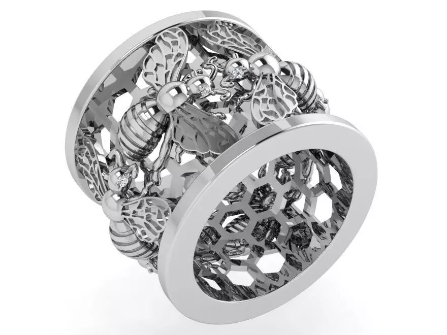 Wide Ring With Bees 4512 3D print model_0