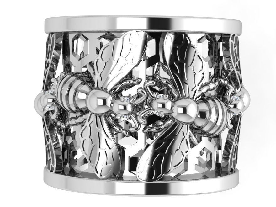 Wide Ring With Bees 4512 3D print model_2