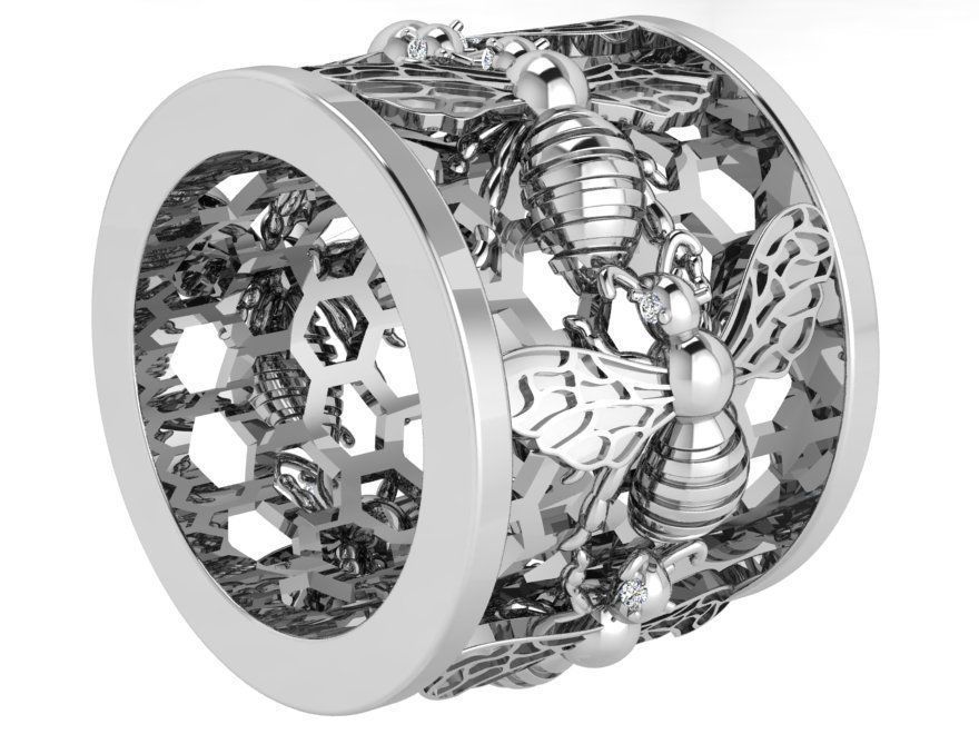 Wide Ring With Bees 4512 3D print model_3