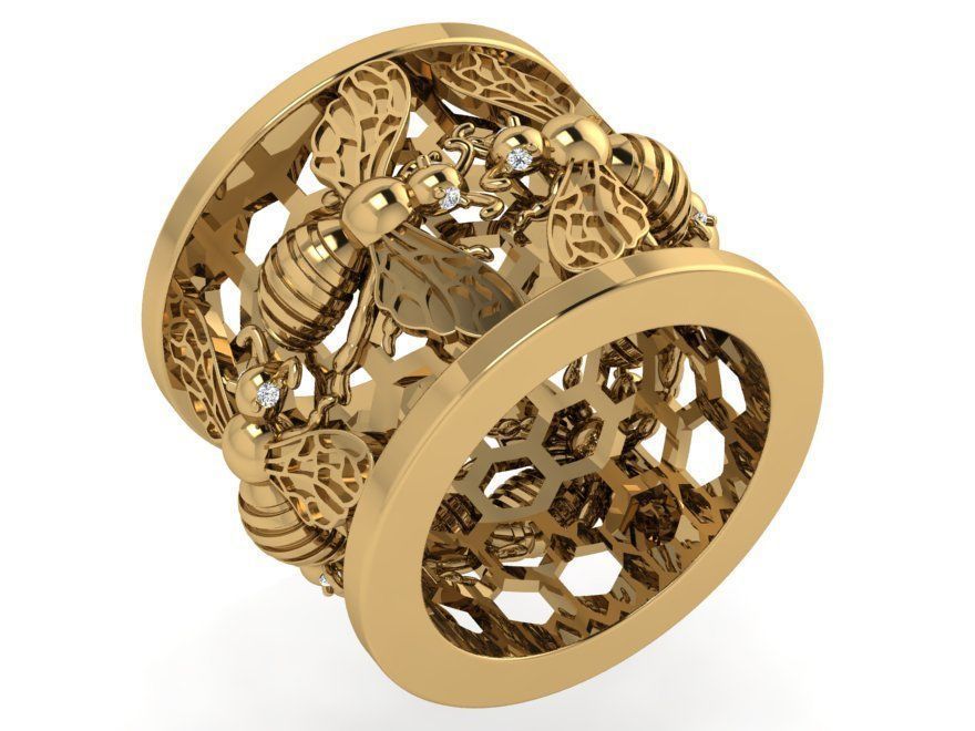 Wide Ring With Bees 4512 3D print model_1