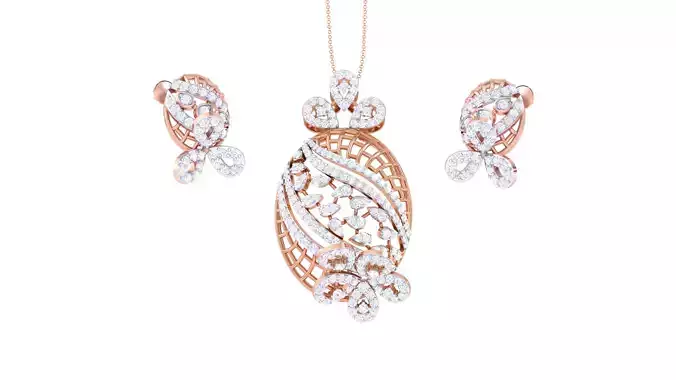 Flower Wire Mesh High Jewelry Pendant Earrings Set 3dm stl obj 