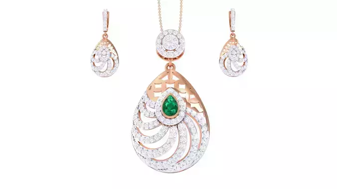 High Jewelry Pendant Earrings Set 3dm stl obj mtl gltf glb