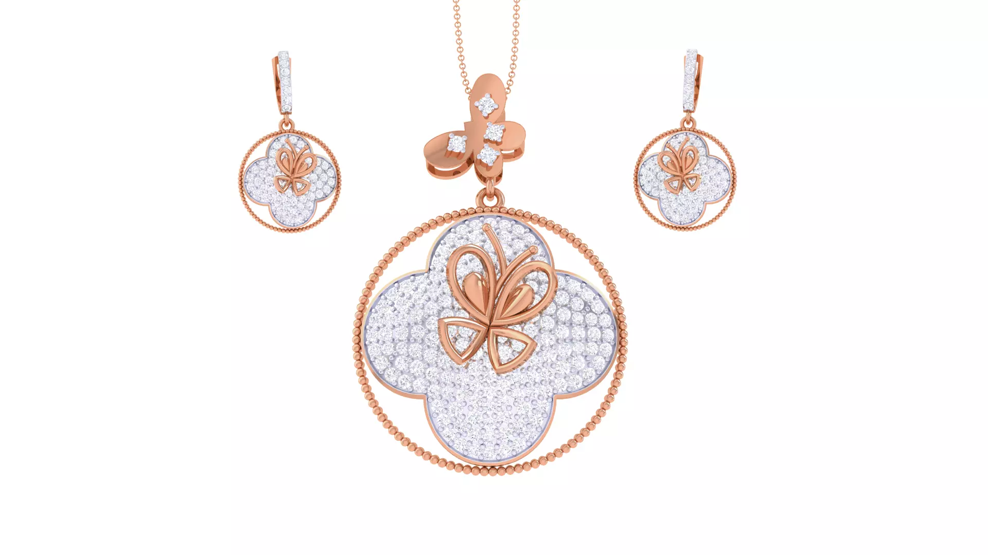 Butterfly High Jewelry Pendant Earrings Set 3dm stl obj mtl 3D print model_0