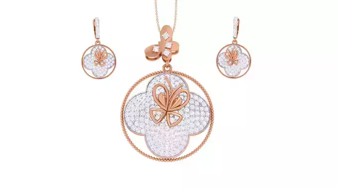 Butterfly High Jewelry Pendant Earrings Set 3dm stl obj mtl 3D print model