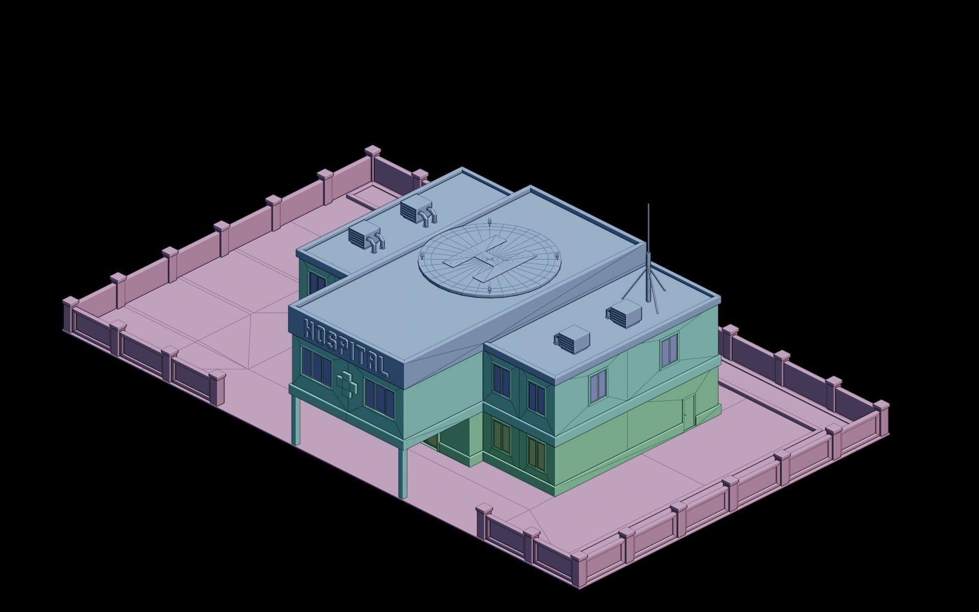 City Hospital building Low-poly 3D model_7