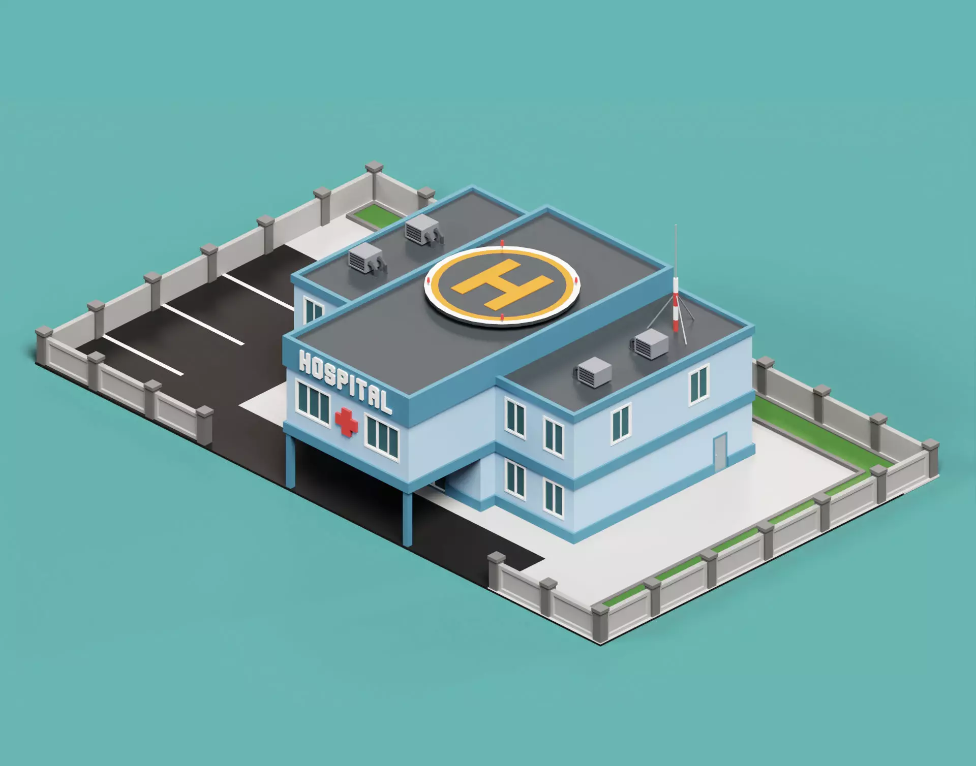 City Hospital building Low-poly 3D model_0