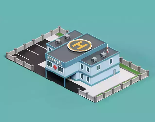 City Hospital building Low-poly 3D model