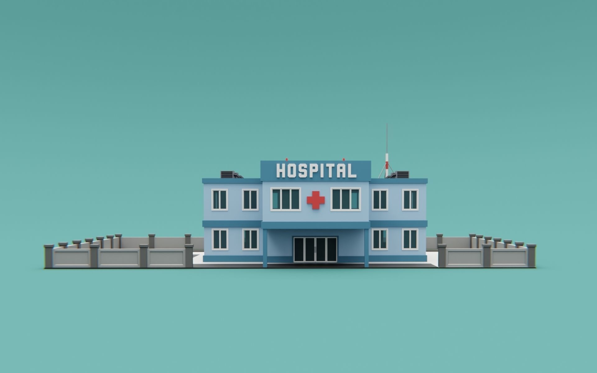 City Hospital building Low-poly 3D model_4