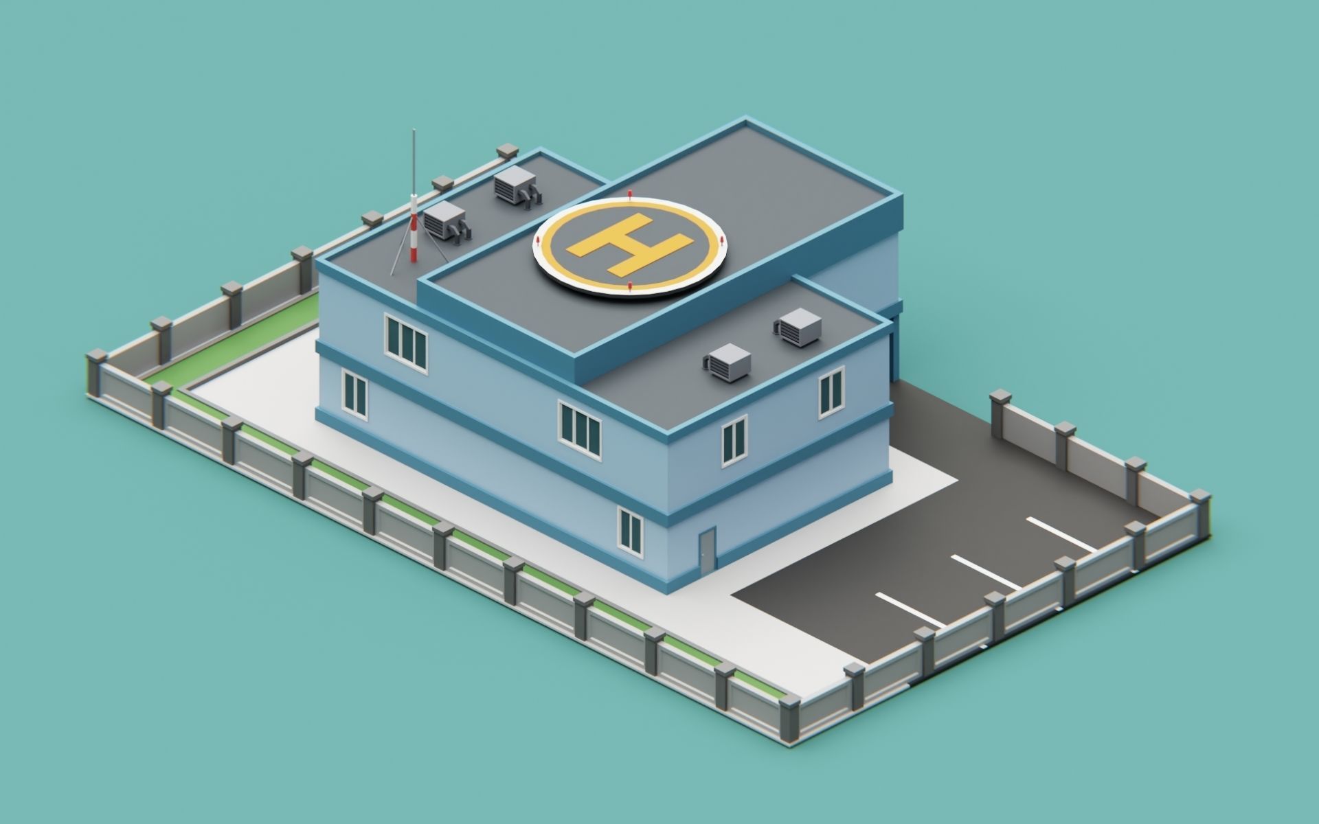 City Hospital building Low-poly 3D model_1