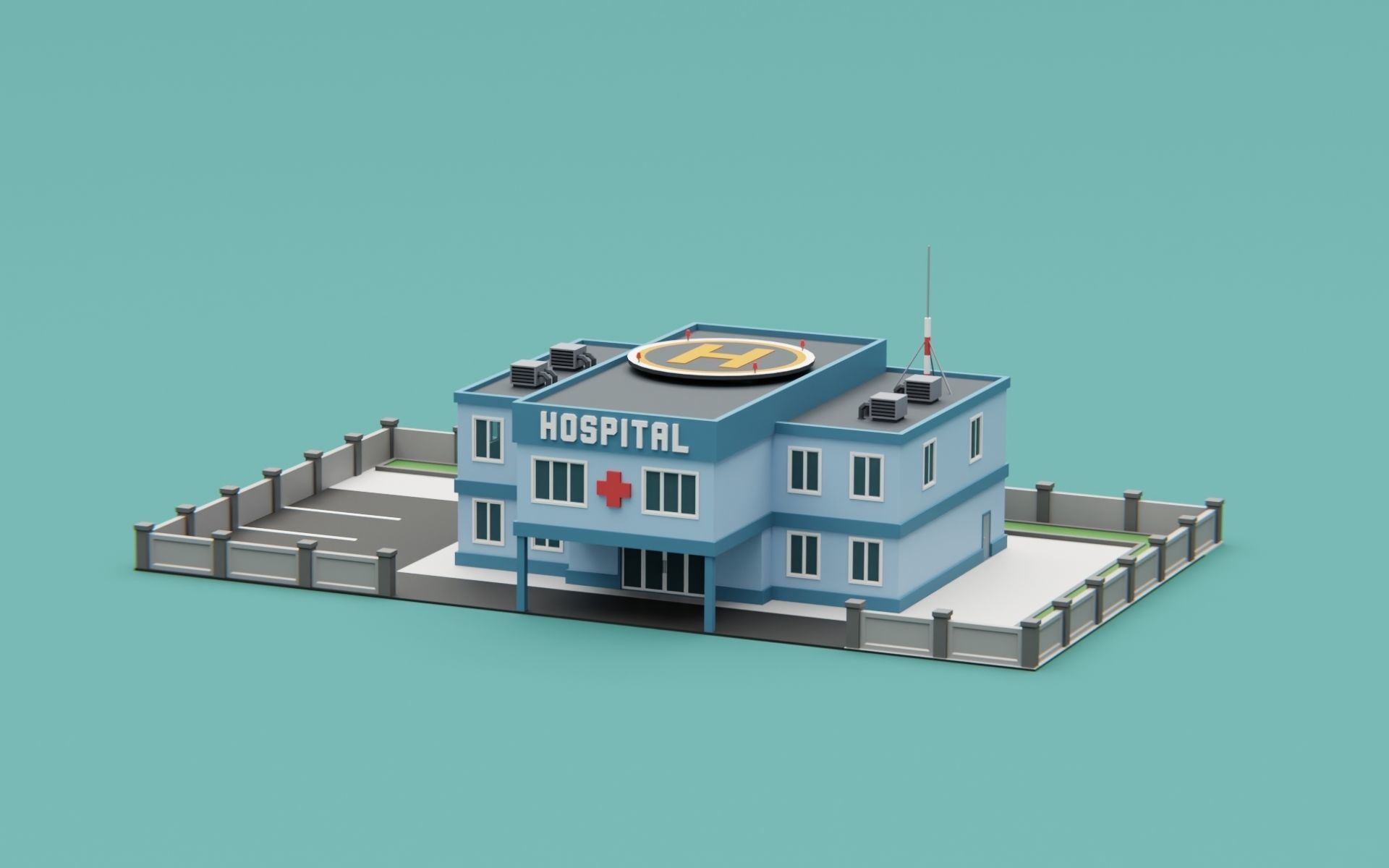 City Hospital building Low-poly 3D model_5