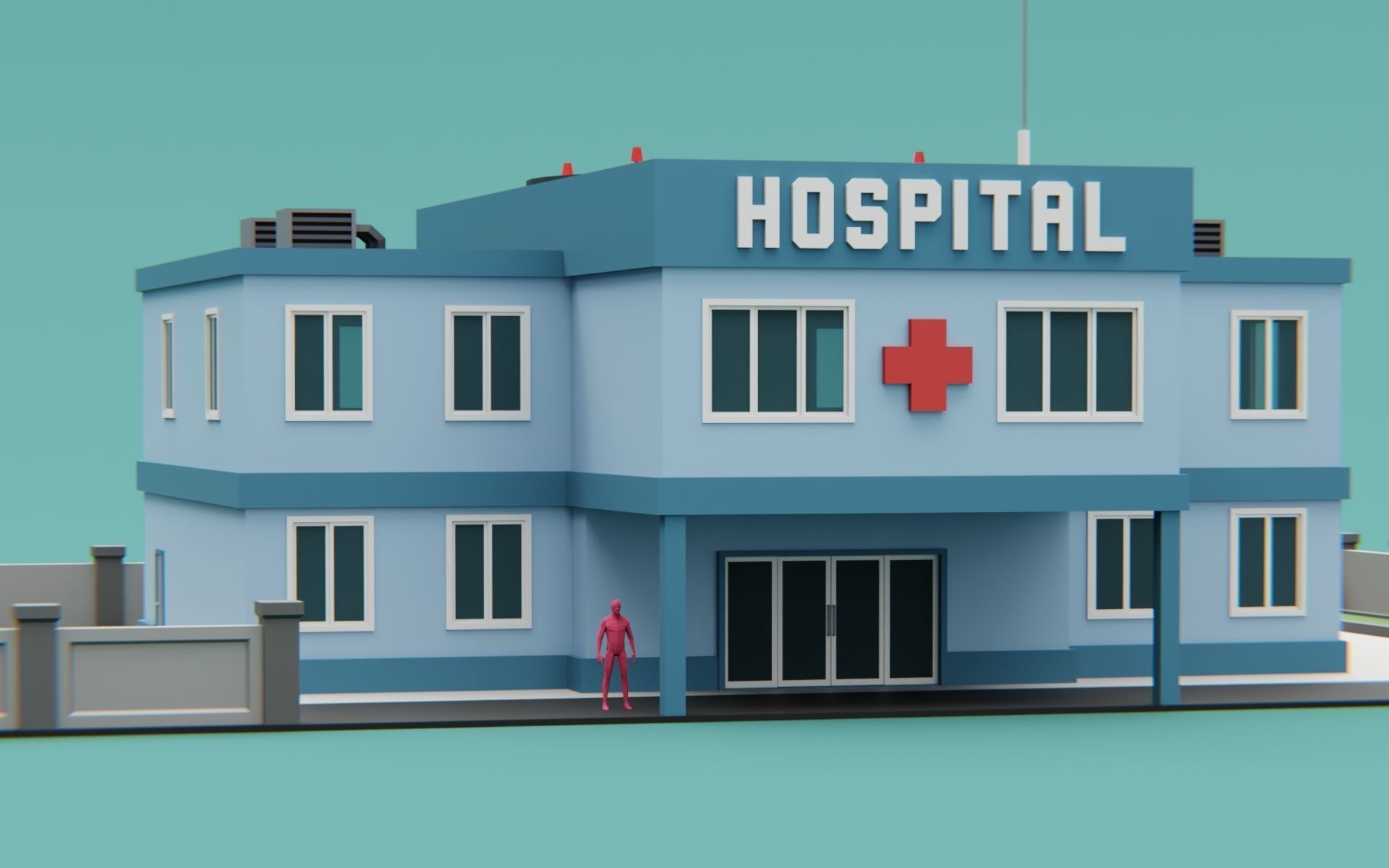 City Hospital building Low-poly 3D model_3