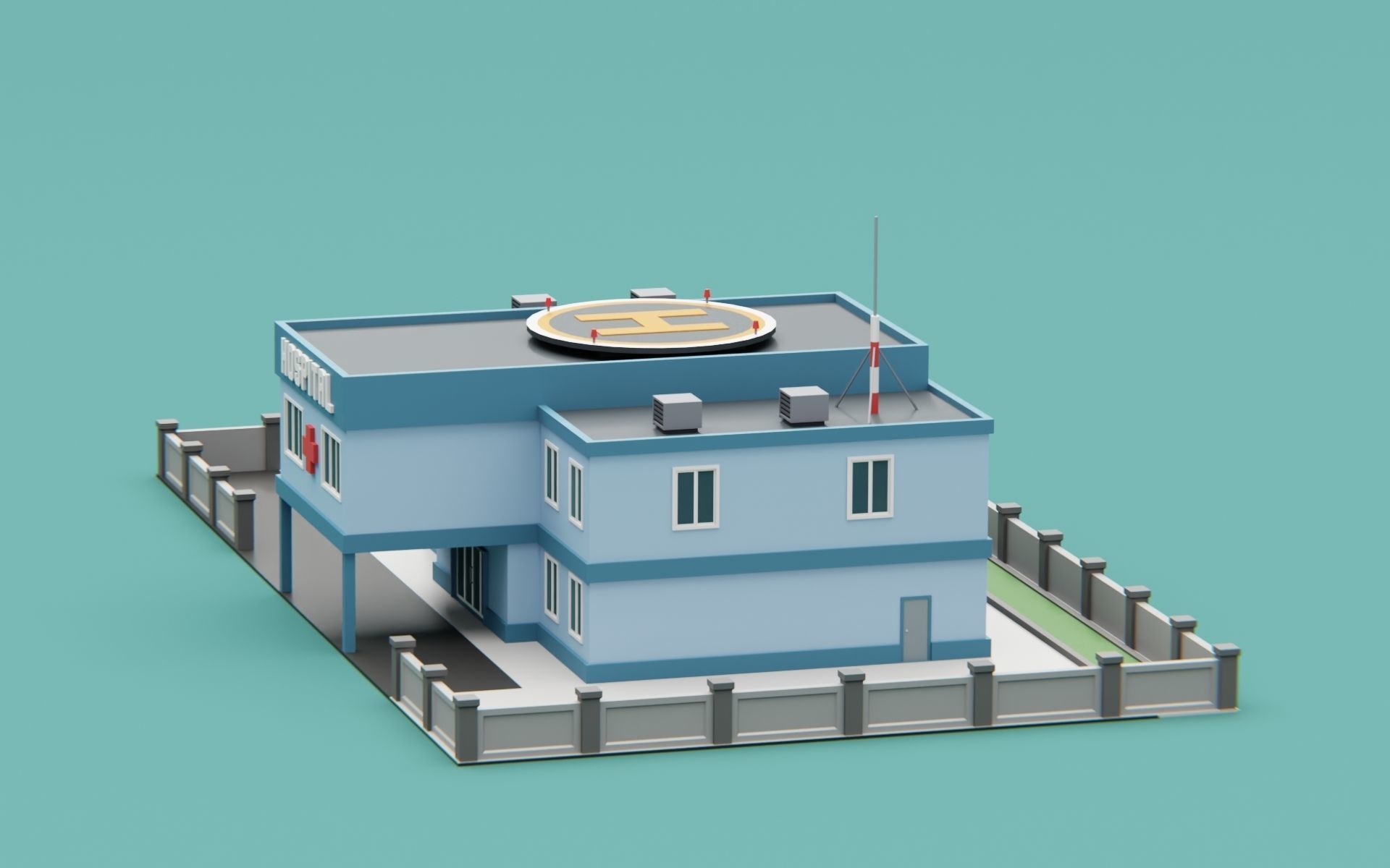 City Hospital building Low-poly 3D model_6