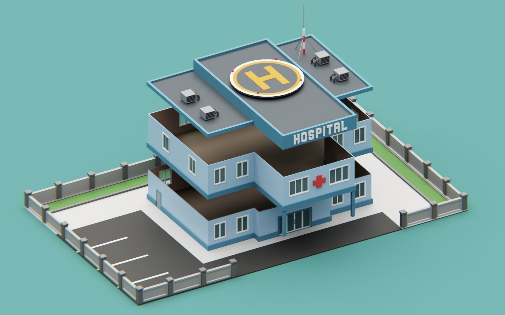 City Hospital building Low-poly 3D model_2