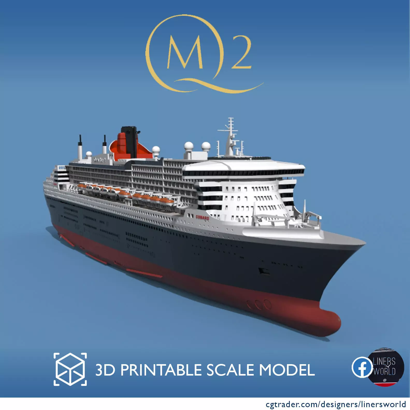 RMS Queen Mary 2 QM2 ocean liner 3D print ready model 3D print model_0