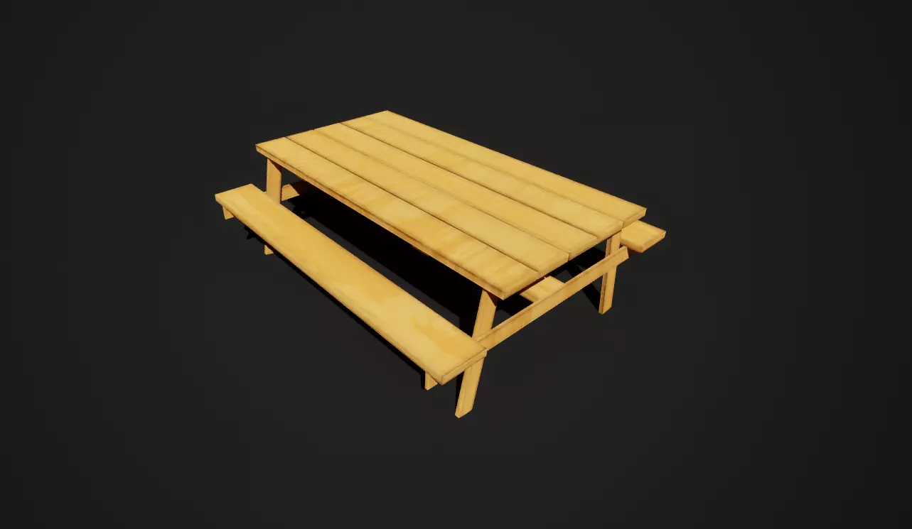 Wooden outdoor table with benches Free low-poly 3D model