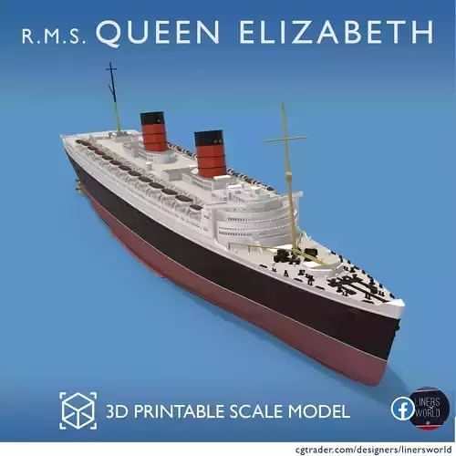 original RMS Queen Elizabeth ocean liner 3D print ready model 3D print model