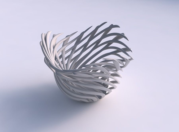 Bowl wide cylindrical with twisted sharp muscle structure twisted wavy