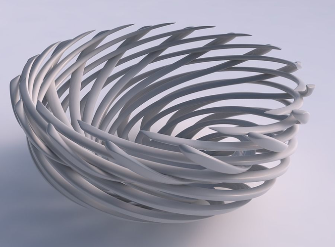 Bowl wide cylindrical with twisted sharp muscle structure twisted and squeezed
