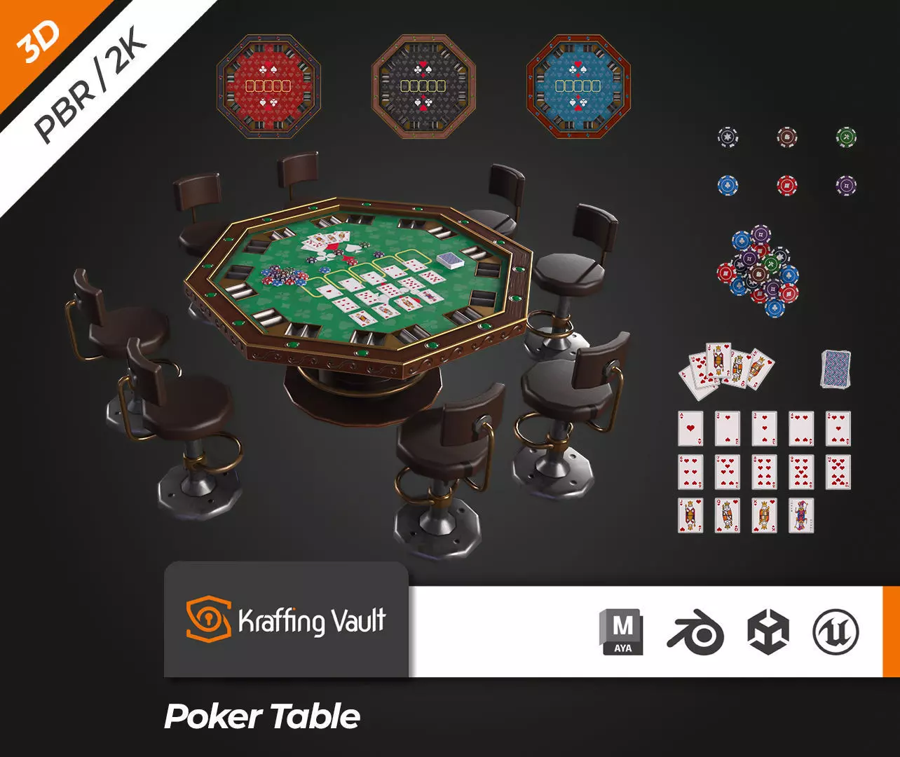 Poker Table Low-poly 3D model_0