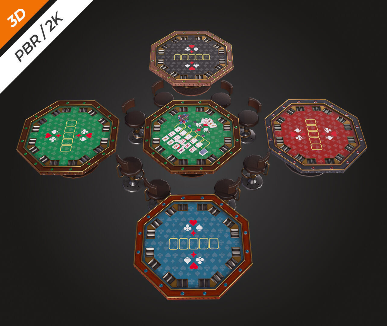 Poker Table Low-poly 3D model_10