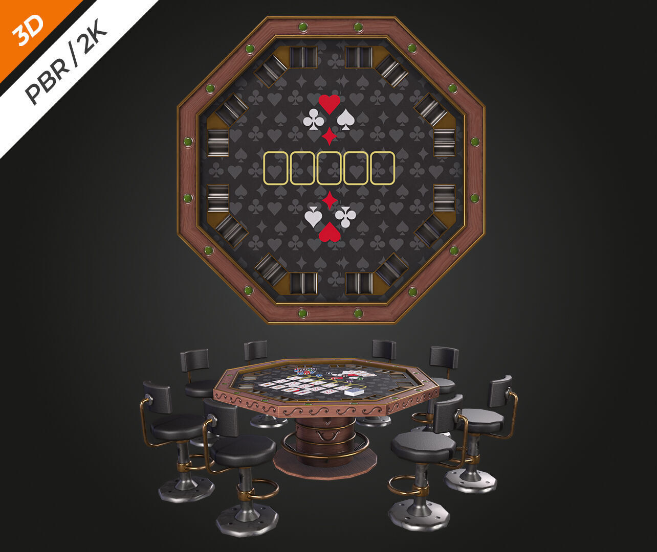 Poker Table Low-poly 3D model_8