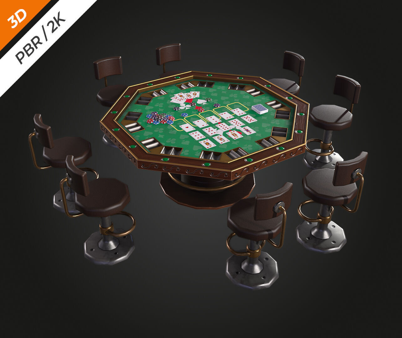 Poker Table Low-poly 3D model_2