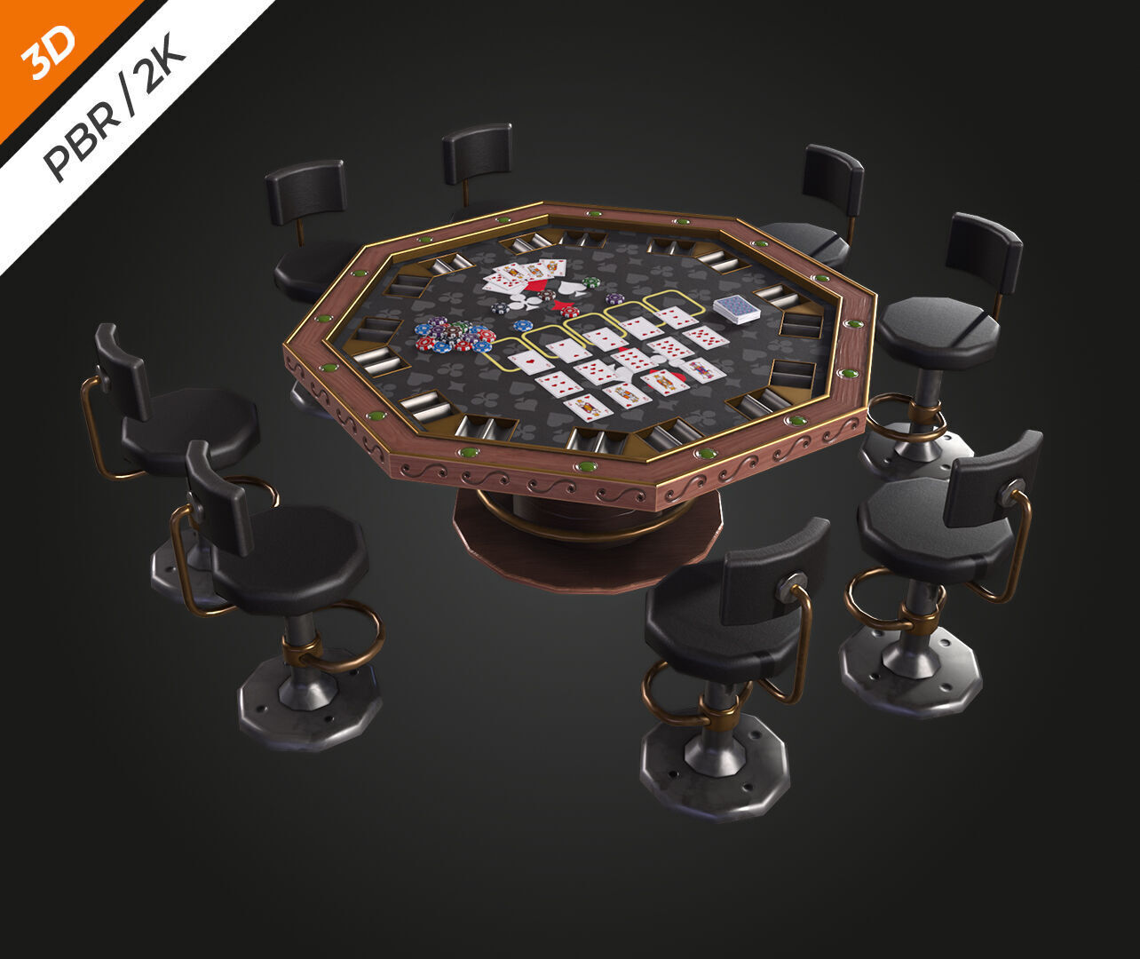 Poker Table Low-poly 3D model_4