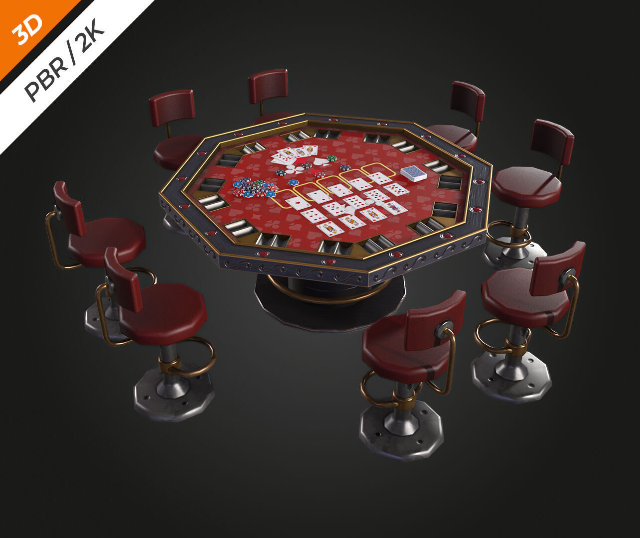 Poker Table Low-poly 3D model_5