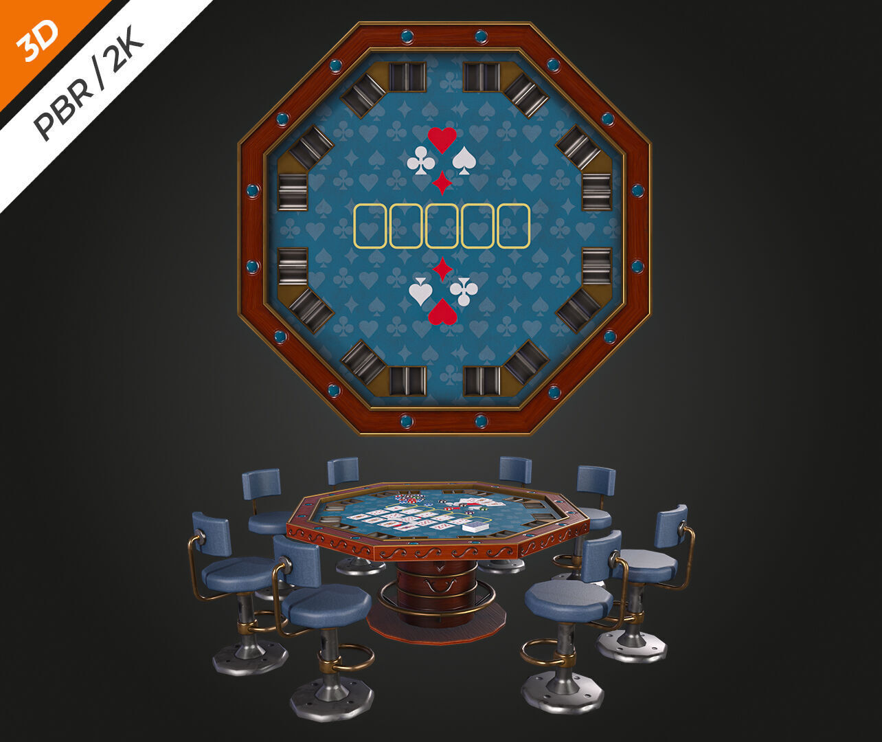 Poker Table Low-poly 3D model_7
