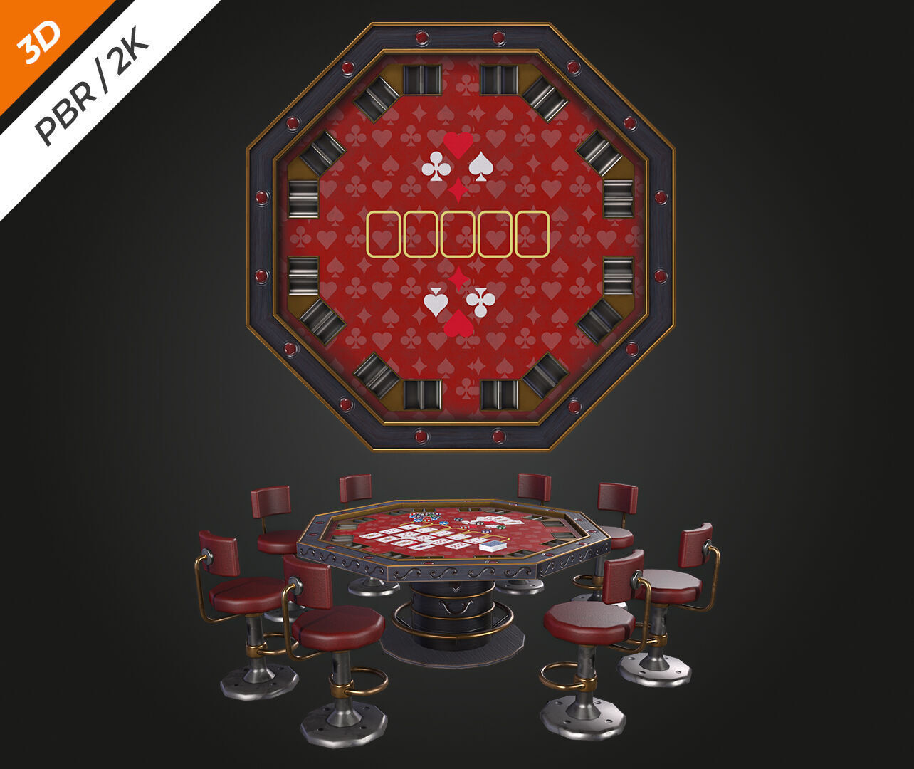 Poker Table Low-poly 3D model_9