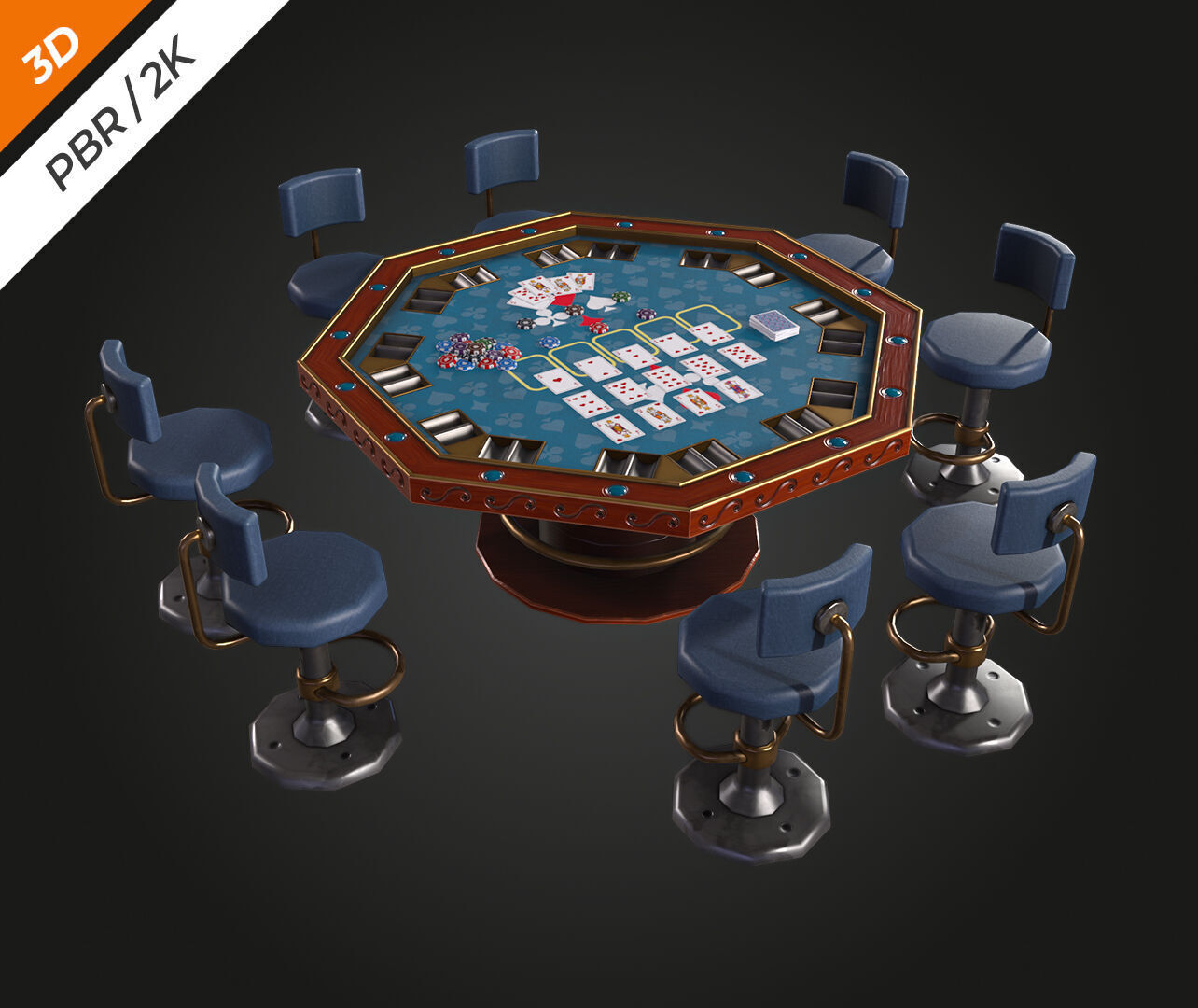 Poker Table Low-poly 3D model_3