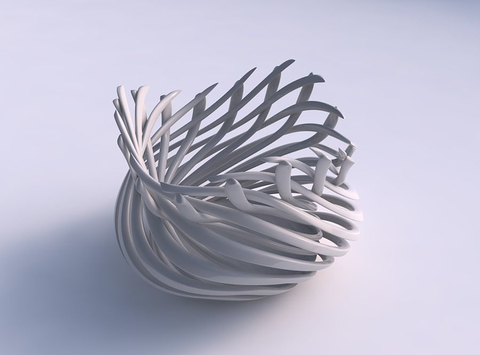 Bowl wide cylindrical with twisted sharp muscle structure twisted and tapered 2 wavy