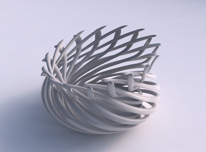 Bowl wide cylindrical with twisted sharp muscle structure streched top corner