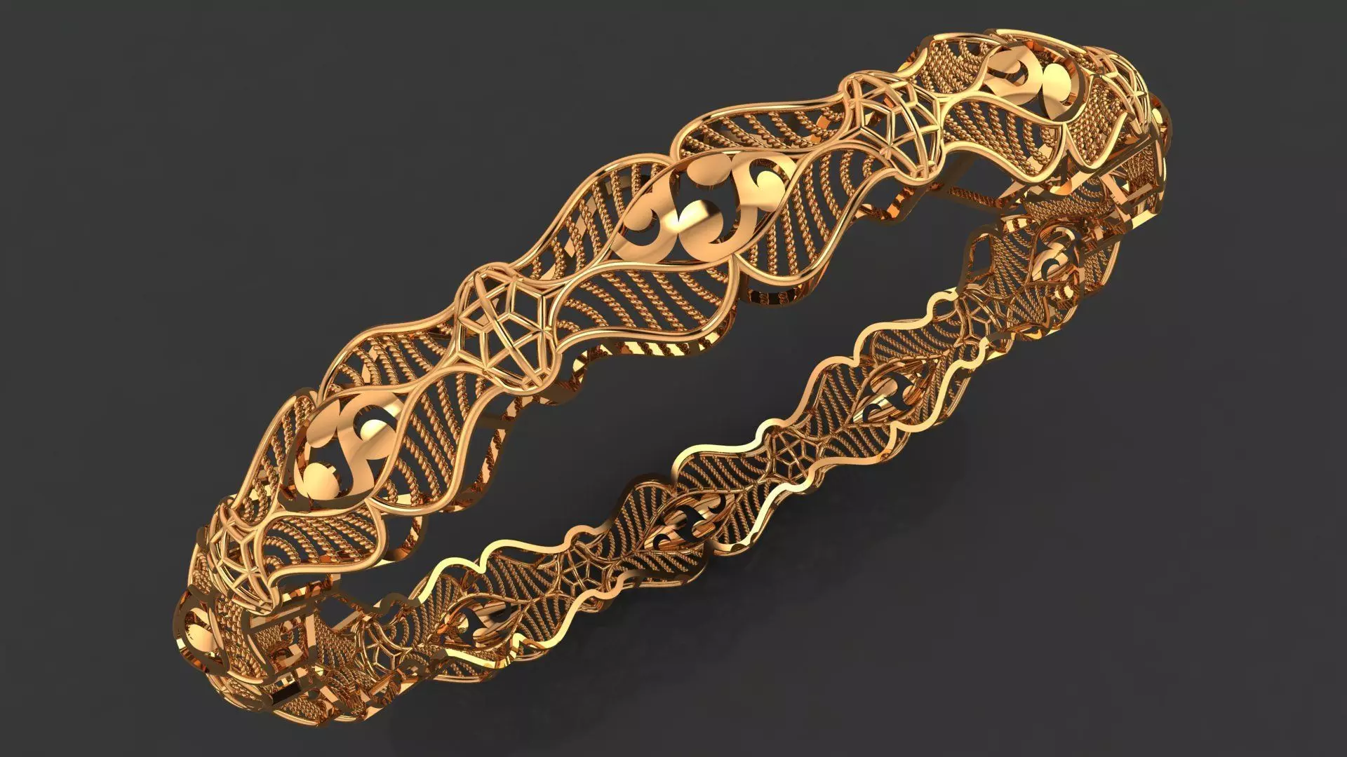 1287 Interwoven Geometric Gold Bangle 12gm 3D print model_0