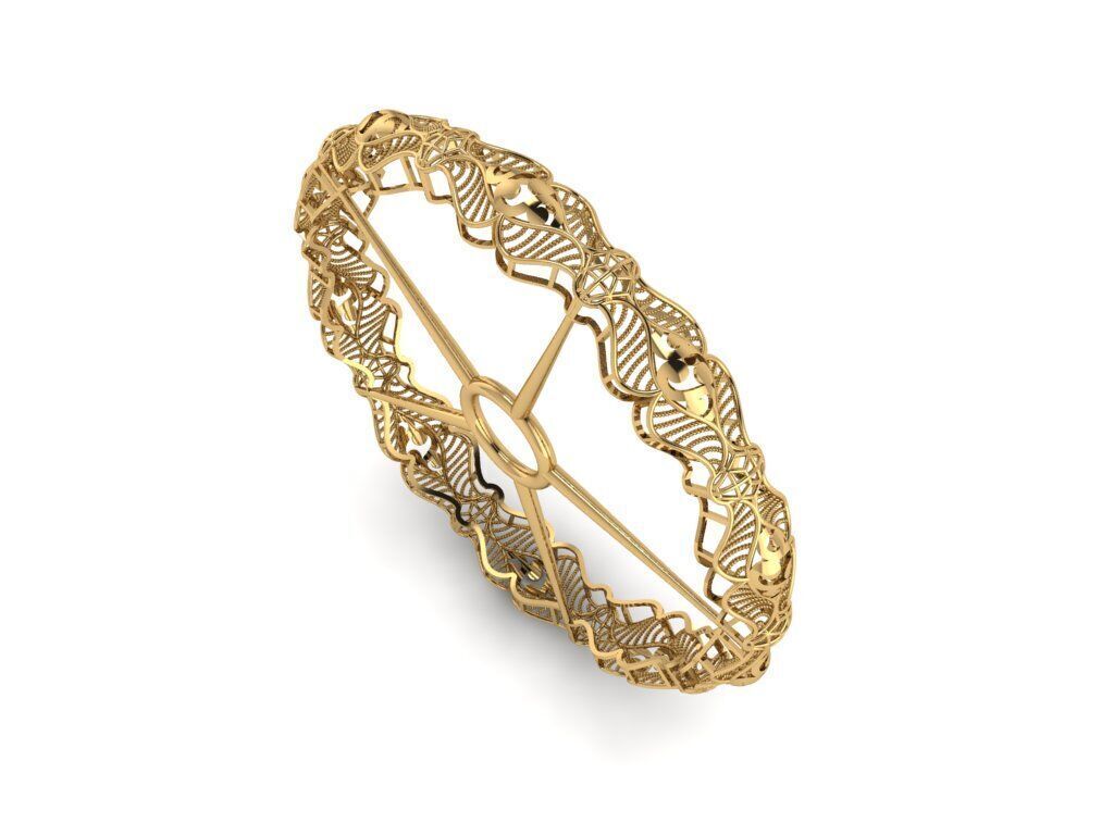 1287 Interwoven Geometric Gold Bangle 12gm 3D print model_1