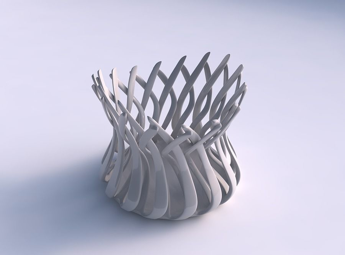 Bowl wide cylindrical with twisted sharp muscle structure streched top