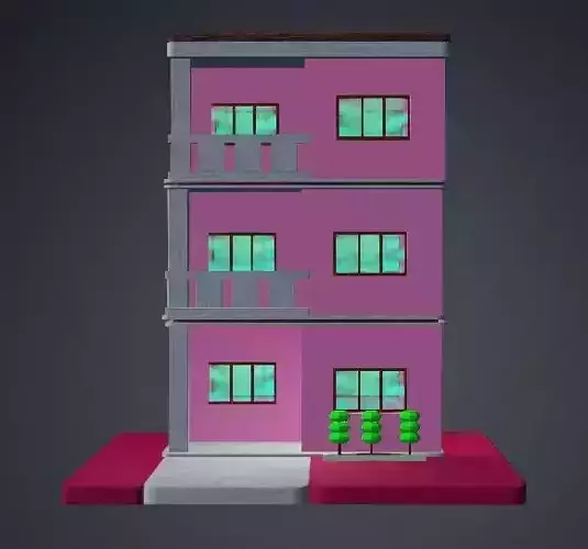 Low Poly Pink Storey Building House