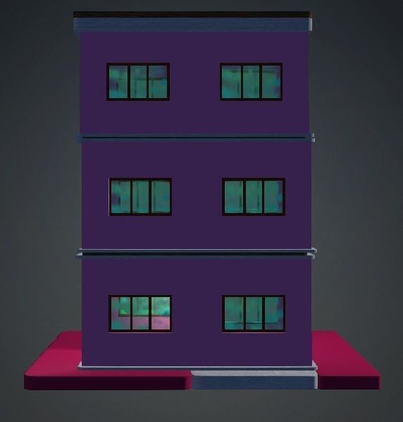 Low Poly Pink Storey Building House Low-poly 3D model_8