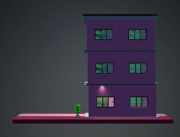 Low Poly Pink Storey Building House Low-poly 3D model_6