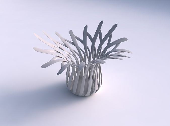 Bowl wide cylindrical with twisted sharp muscle structure streched and wavy top