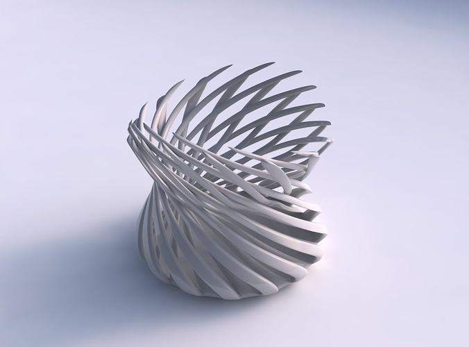 Bowl wide cylindrical with twisted sharp muscle structure twisted and streched top