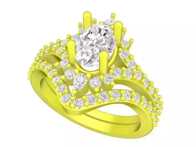 A7342 Set Oval Diamond Engagement Ring 3D Model