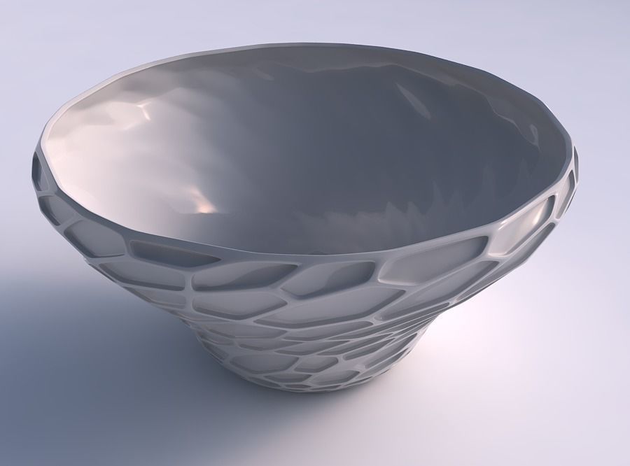 Bowl wide and twisted with organic dents with organic dents 3D print model_0