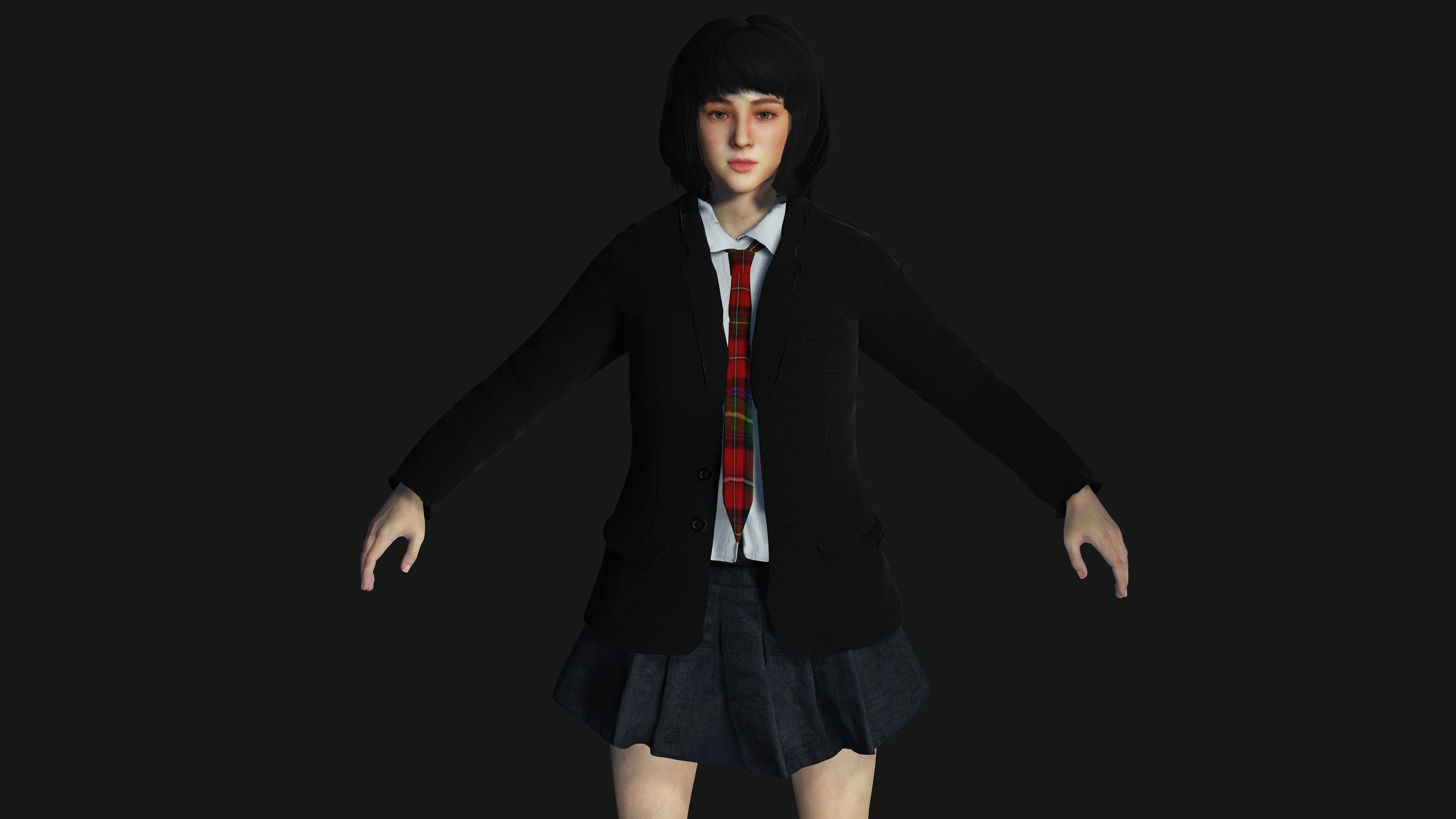 AAA 3D REALISTIC CHARACTER - BEAUTIFUL ASIAN FEMALE STUDENT 01 Low-poly 3D model_13