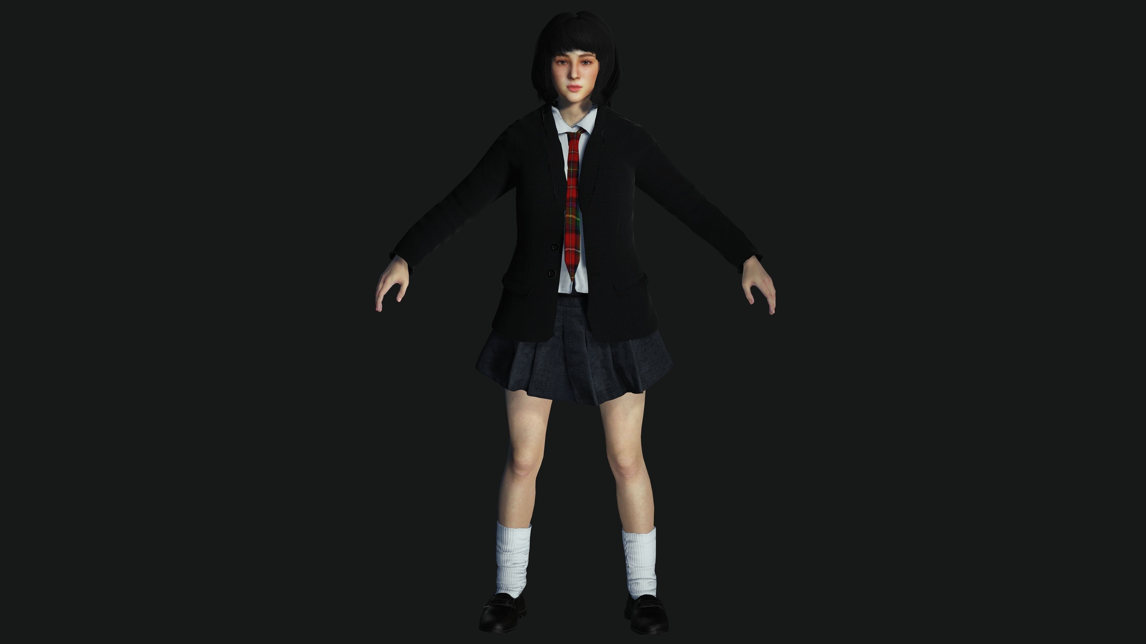 AAA 3D REALISTIC CHARACTER - BEAUTIFUL ASIAN FEMALE STUDENT 01 Low-poly 3D model_12