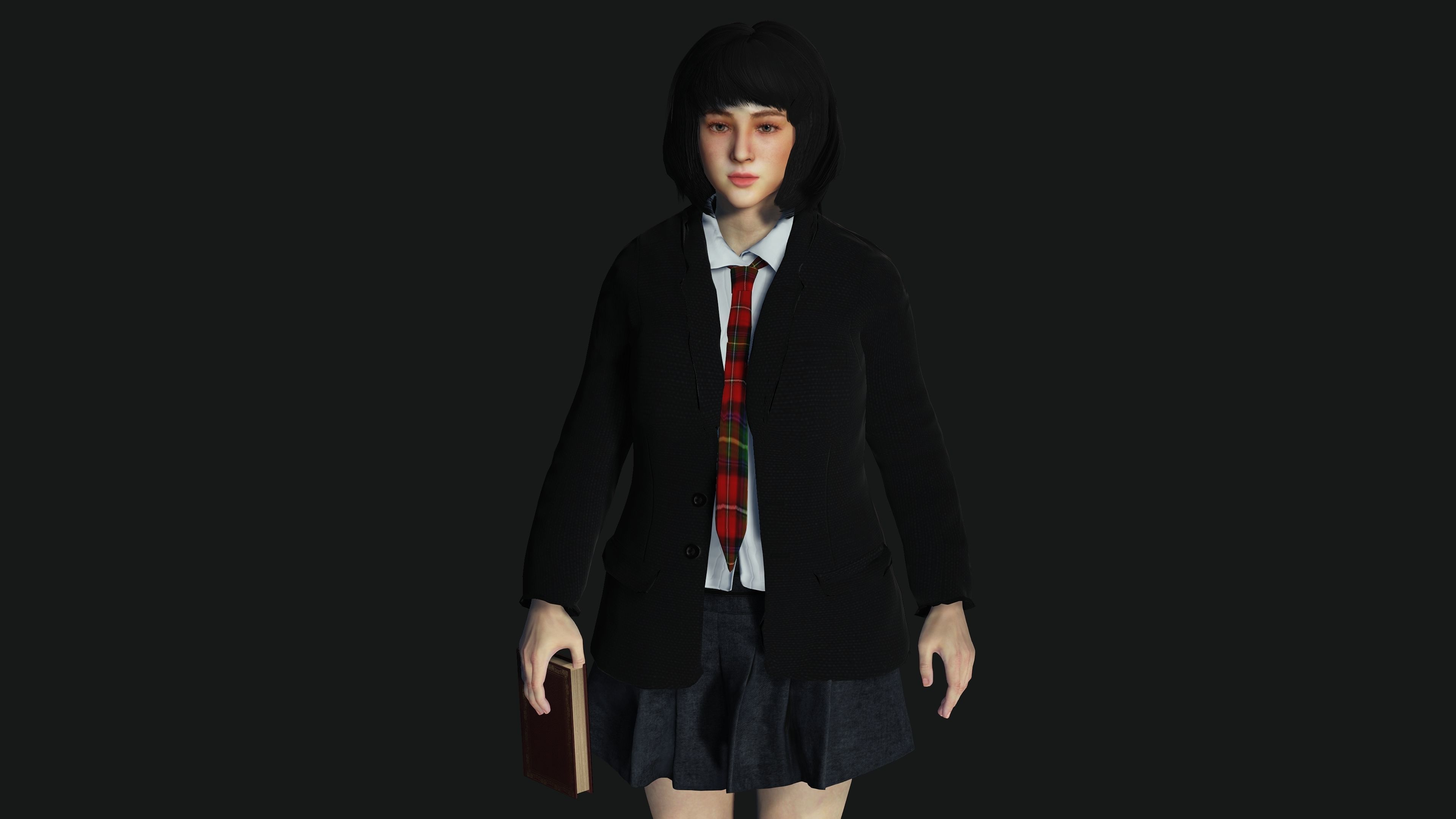 AAA 3D REALISTIC CHARACTER - BEAUTIFUL ASIAN FEMALE STUDENT 01 Low-poly 3D model_4