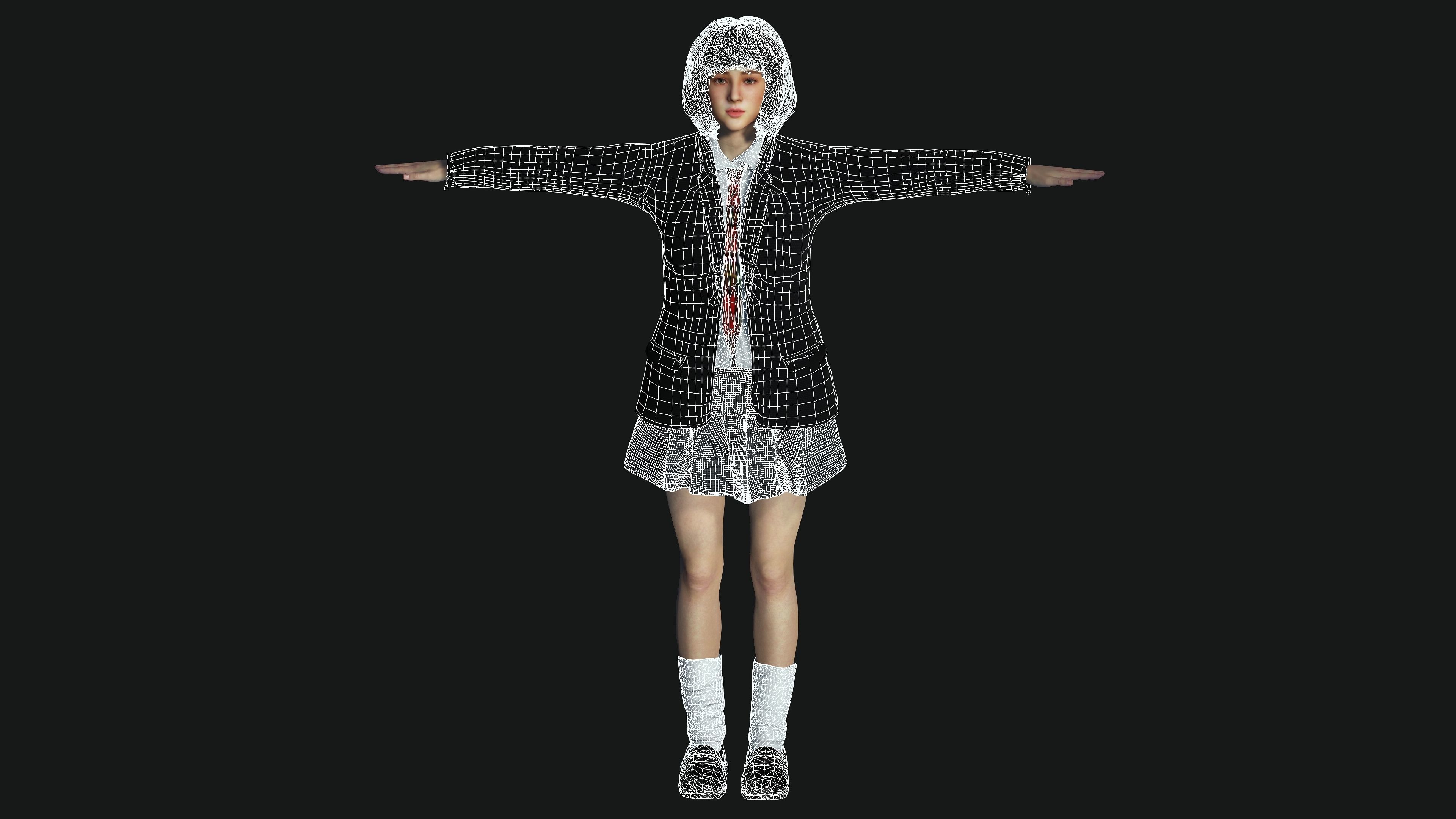 AAA 3D REALISTIC CHARACTER - BEAUTIFUL ASIAN FEMALE STUDENT 01 Low-poly 3D model_16