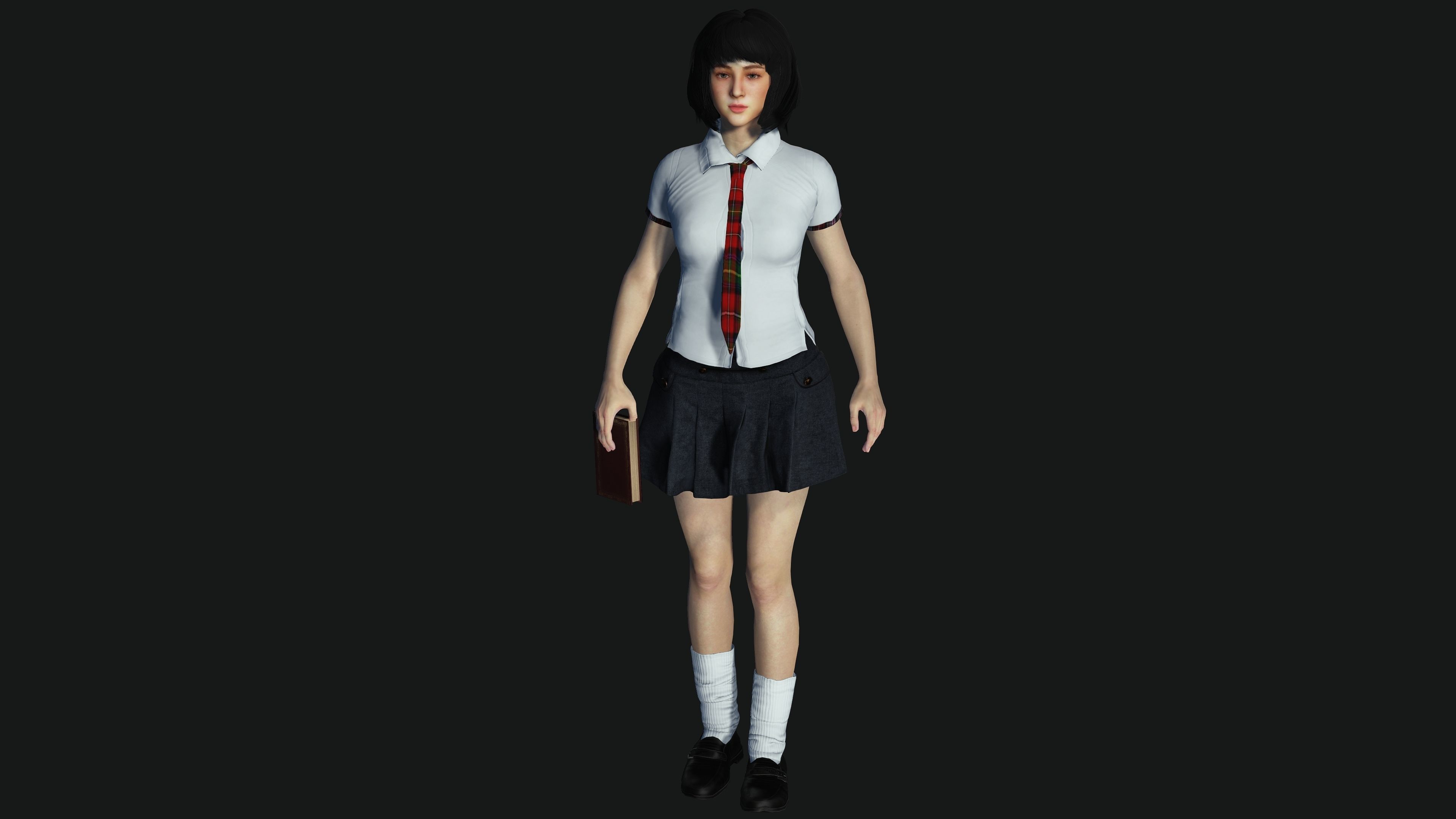 AAA 3D REALISTIC CHARACTER - BEAUTIFUL ASIAN FEMALE STUDENT 01 Low-poly 3D model_9