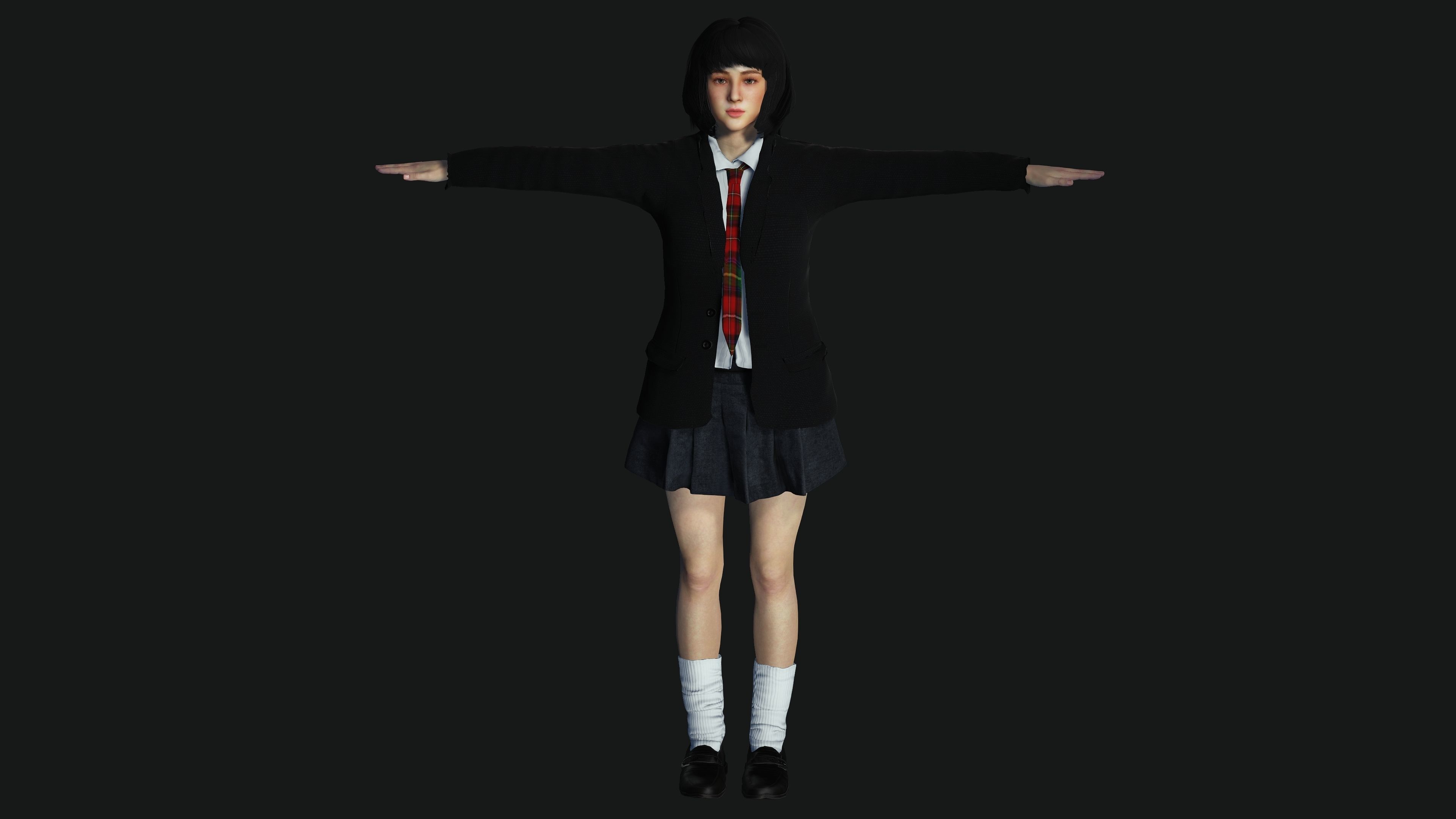 AAA 3D REALISTIC CHARACTER - BEAUTIFUL ASIAN FEMALE STUDENT 01 Low-poly 3D model_15
